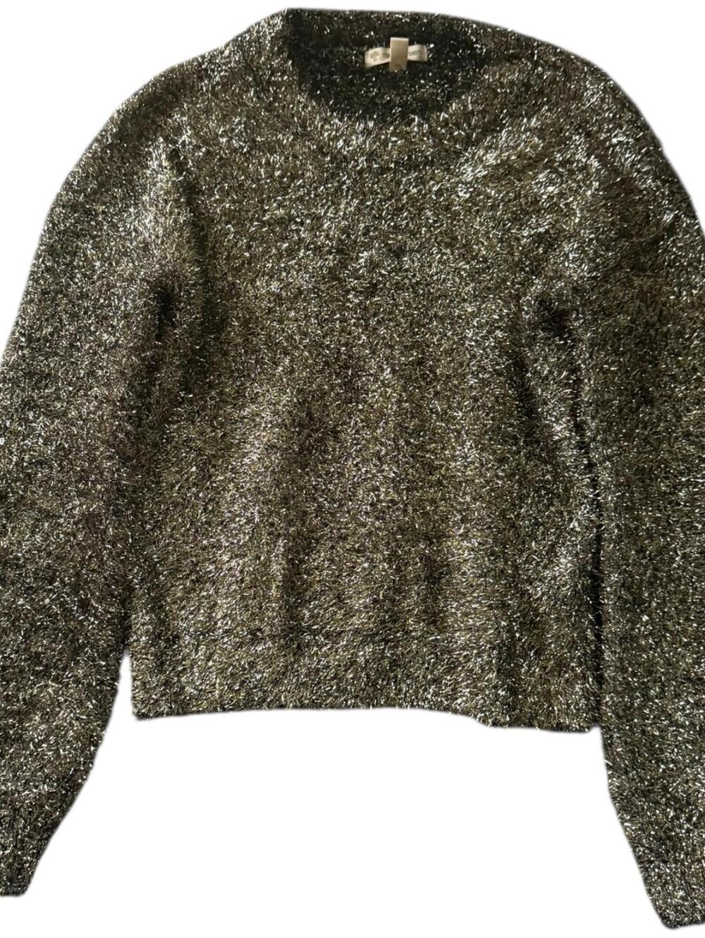 Tucker Tate Metallic Black Gold Shag Sweater teen XL 14/16 fits like womans Sm.